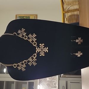 Ornate Gold & Black Necklace & Earrings Set